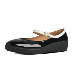 Ballerine Donna: FitFlop F-POP TM MARY JANE Black/White Patent