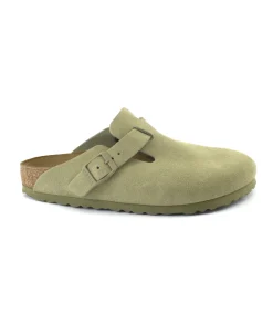 BIRKENSTOCK BOSTON 1025844 faded khaki verde suede ciabatta zoccolo uomo fibbia camoscio