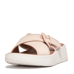 Ciabatte / Zoccoli Donna: FitFlop F-MODE BUCKLE CANVAS FLATFORM CROSS SLIDES Rose Foam