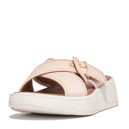 Ciabatte / Zoccoli Donna: FitFlop F-MODE BUCKLE CANVAS FLATFORM CROSS SLIDES Rose Foam