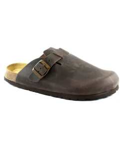 GRUNLAND BOBO CB2224 mogano ciabatte uomo pelle plantare soft fibbia punta chiusa