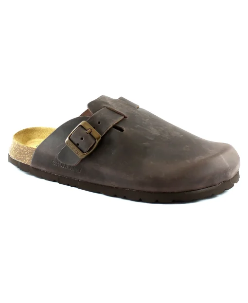 GRUNLAND BOBO CB2224 mogano ciabatte uomo pelle plantare soft fibbia punta chiusa