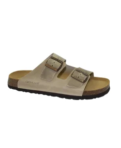GRUNLAND BOBO CB1631 beige ciabatte uomo fasce fibbia pelle birk