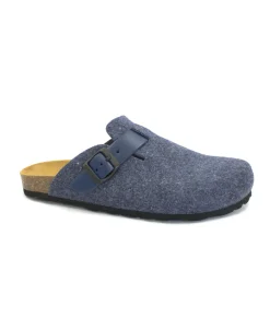 GRUNLAND ROBI CB0185 blu ciabatte uomo plantare anatomico in pelle fibbia