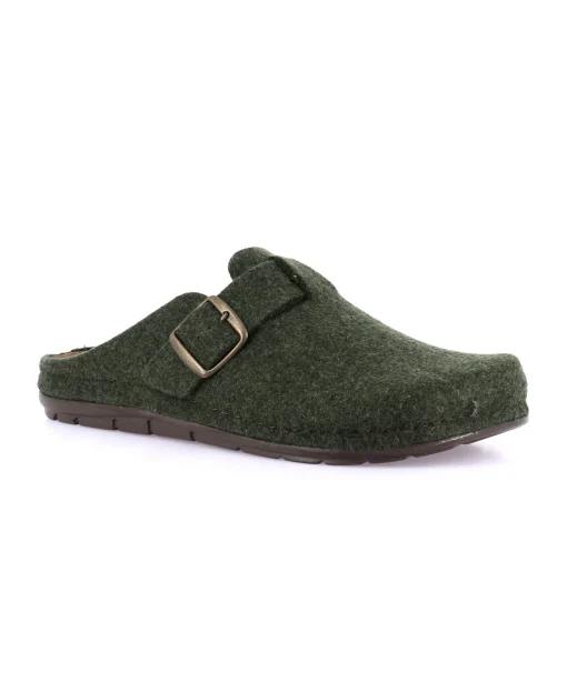 GRUNLAND SIRU CI2442 oliva ciabatte fibbia uomo in feltro di vera lana re-soft
