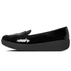 Mocassini Donna: FitFlop FRINGEY SNEAKERLOAFER TM BLACK PATENT LEATHER