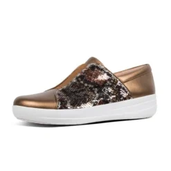 Sneakers Donna: FitFlop NEW ZIP SNEAKER SNAKE PRINT SEQUINS BRONZe